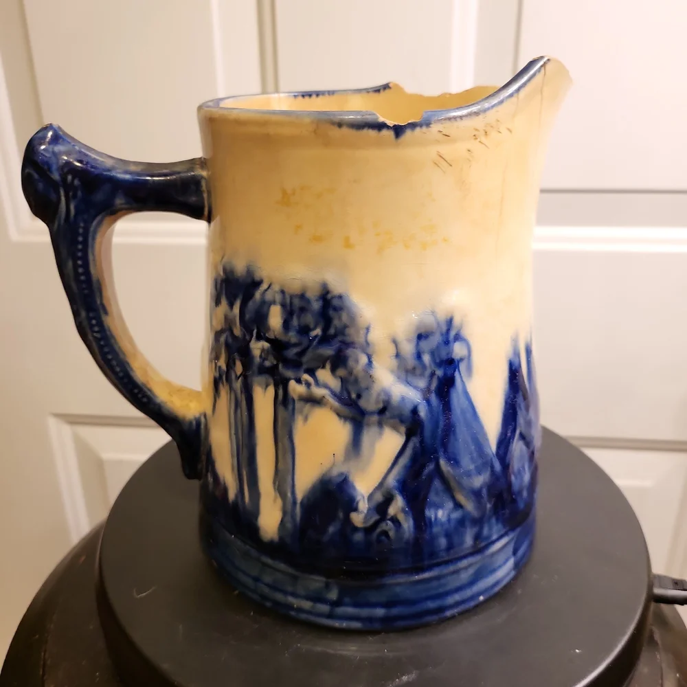 Antique Old Sleepy Eyed Joe Blue & White Ironstone Pitcher 1900. - Picture 1 of 11